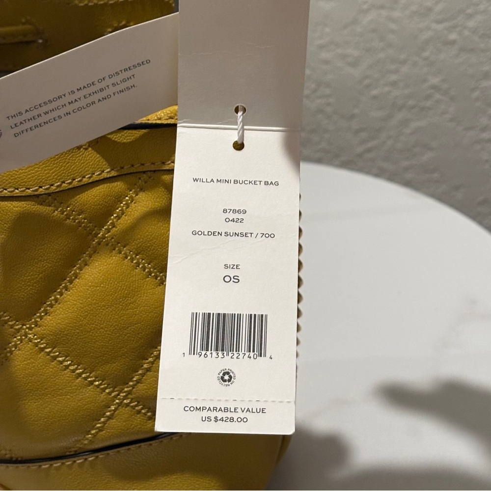 Tory Burch Yellow Quilted Drawstring Crossbody Bucket Bag - Picture 7 of 9
